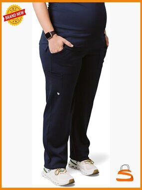 Maternity Scrub Pants with Belly Band, Straight Leg, Polyester Spandex Blend